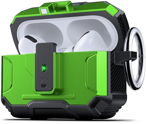 DASFOND Hülle Schutzhülle und Haut Case für AirPods Pro, [Front-LED Sichtbar] [Kabelloses Laden] Robuste Stoßfeste Ganzkörper Schutzhülle 360 Grad mit Karabiner für AirPod Pro, Grün