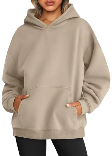 WINKEEY Felpa Donna con Cappuccio Elegante Felpa Oversize Maniche Lunghe Maglione Inverno Sport Maglie Primaverili Donna,Khaki S