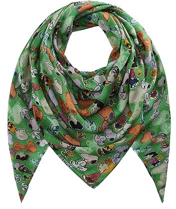 CODELLO Peanuts Halstuch Damen Grün, 140x140cm, 100% Polyester, dünnes Tuch mit Peanuts Print