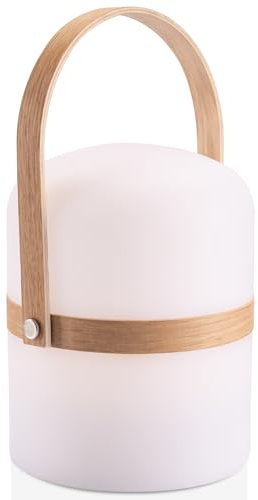 LUUK LIFESTYLE Linterna de diseño XXL con asa de madera, duración de 72 horas, recargable por USB y regulable, 36 cm