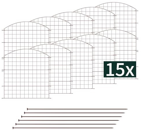 VERDOBA Premium Teichzaun - Gartenzaun Komplettset - Zaun 15 Zaunelemente - Metallzaun Set für den Garten, Oberbogen Zaun Garten - Hundezaun, Gartenzaun Metall (15x Oberbogen, Braun - RAL 8014)