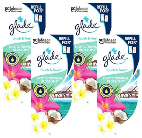 Glade Touch & Fresh Air Freshener Spray, Touch Activated Odour Eliminator for Bathroom & Home,Tropical Blossoms, 1 Refill (1 x 10ml) (Pack of 4)