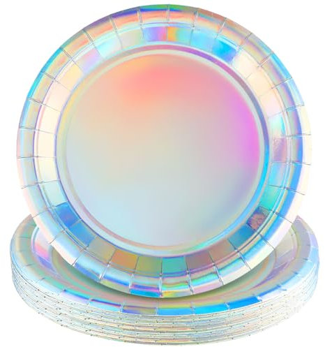 25 Stück Pappteller 23cm Großer Teller Regenbogen Party Runder Pappteller Mittagessen Dessert Kuchen Speiseteller für Geburtstag Hochzeit Picknick Feier