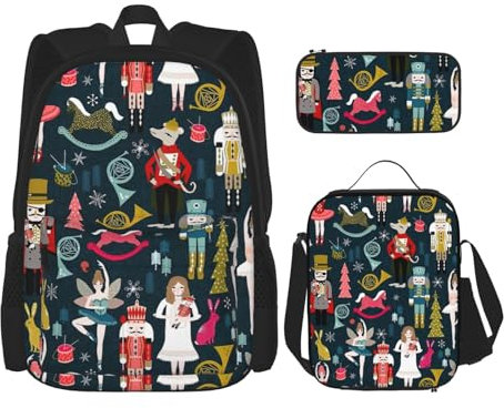 NEZIH Women_S Nutcracker Ballet Xmas Dance Print 3 In 1 Bookbags Sets Adjustable Shoulder Backpack Lunch Bag Pencil Case Pouch Box