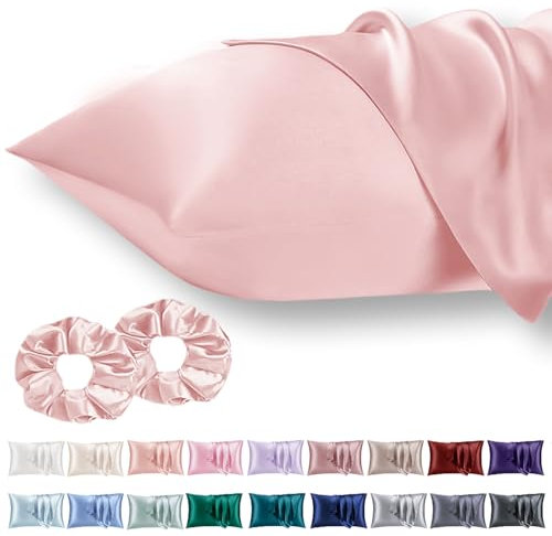 Vielit 2 Pack Satin Pillowcase for Hair and Skin Cooling,Soft as Silk Pillowcase for Hair and Skin,Easier Care than Silk Pillow Case Rose 50x75cm Gifts for Women Envelope & 2 Scrunchies