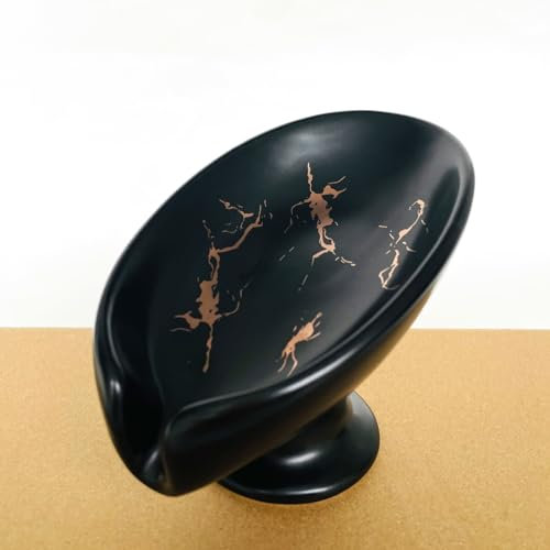 UBRAVE Porte-Savons, Boîte à Savon en céramique, Porte-Savon de Salle de Bain, Porte-Savons avec Drain, Nettoyage Facile SéChage Rapide sans Percage, pour Salle de Bain, Lot de 1 Noir