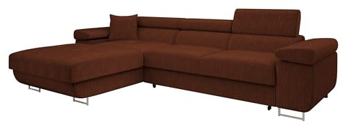 Mirjan24 Ecksofa Torezio Mini Cord mit Bettkasten, Einstellbare Kopfstützen, Bequeme Polsterung, Eckcouch mit Schlaffunktion für Wohnzimmer, L-Form Couch (Poso 39, Seite: Links)