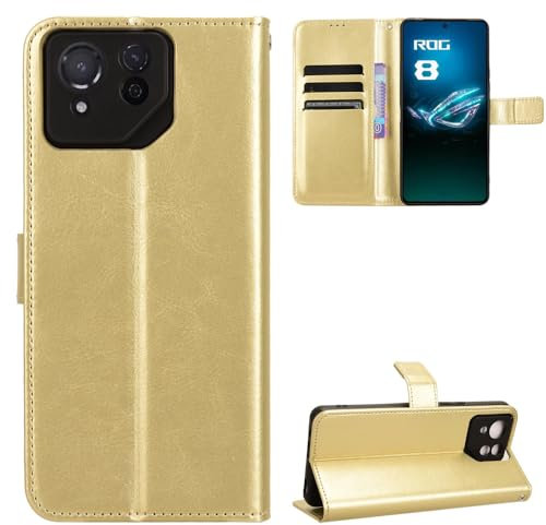 BellaCase ASUS Rog Phone 8 Pro Coque [Étui Portefeuille] [Fonction Support] [Slots pour Cartes] [Couverture à Rabat Magnétique] Compatible avec Le Smartphone ASUS Rog Phone 8 Pro(d'or)