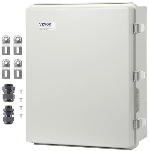 VEVOR Boîte de jonction électrique, 530x430x200 mm boîtier électrique plastique ABS couvercle à charnière, loquet en acier inoxydable, étanche IP67 à la poussière pour projets électriques extérieurs