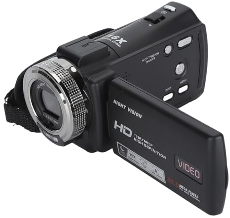 SIXRUN Videocamera Digitale Videocamera Full HD 1080P 30MP Zoom Digitale 16X Visione Notturna Modalità Bellezza per Vlogger di Viaggio