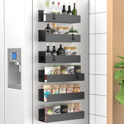 HuggieGems Magnetisches Gewürzregal für Kühlschrank und Ofen, mattschwarz, 6 Stück