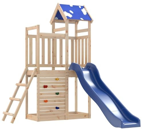 vidaXL Parque infantil de exterior de madera maciza de pino, juego de columpios de jardín, casa de juegos con tobogán, parque infantil de madera