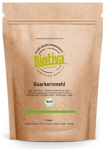 Guarkernmehl Bio 1kg (2x500g) - aus der Guarbohne - 100% naturrein - höchste Bindekraft - veganes Bindemittel und Gelatineersatz - zertifiziert und abgefüllt in Deutschland - Biotiva