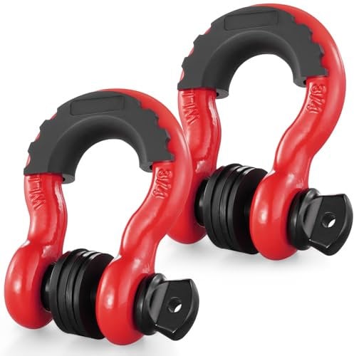 VEVOR Grillo Anello a D 19 mm, 2 Pezzi Grilli in Acciaio Legato 28,5 T Resistenza alla Rottura con Perno a Vite da 222 mm, Isolatori Rondelle, Grillo per Recupero Veicoli Fuoristrada per Jeep, Rosso