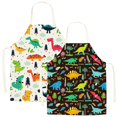 XSYKJGS Malschürze Kinder 2 Stück kochschürze kinder, 3-6-8-10-12 Jahre Dinosaurier Malschürze Kinder für Basteln Malen Backen Kochen