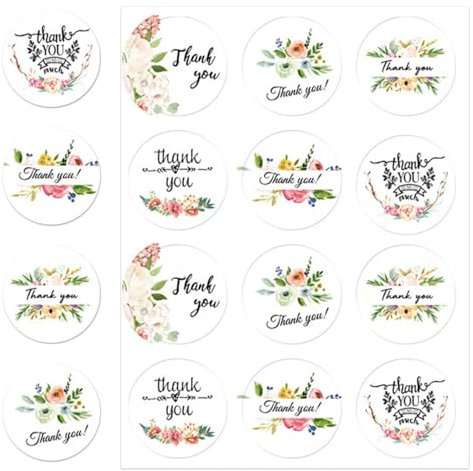 Difistik Thank You Stickers, 240 Pcs Thank You Round Labels, Cute Self-Adhesive Flower Personalised Stickers Labels Decoration, for Party Bags, Wedding, Birthday