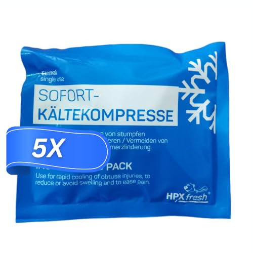 5x HPXfresh Sofort-Kältekompresse – Kompakte Einweg-Kühlpacks 15×17 cm – Schnell aktivierbar – Zur Erstversorgung bei Verletzungen, Prellungen, Insektenstichen – Latexfrei