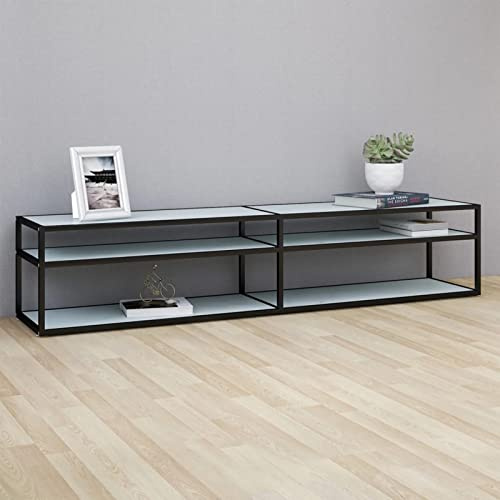 Homgoday Meuble TV en marbre blanc 200 x 40 x 40,5 cm en verre trempé, meuble TV salon, meuble bas pour TV de salon industriel, support TV