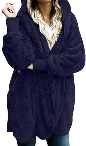 Teddy Fleece Jacket Women Winter Fluffy Coat Plain Cozy Fuzzy Sherpa Hoodie Front Open Warm Plush Cardigan Ladies Jumper Solid Color Hooded Overcoat with Pockets Plus Size S-5XL