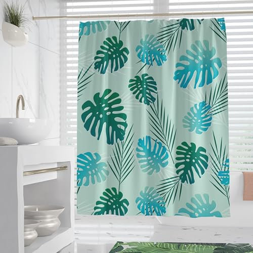 XUEDNGM Badevorhang Anti-Schimmel Duschvorhang 90 x 260 cm Schimmelresistent, Waschbar,Beschwerter Saum, mit Haken Wasserdicht Badezimmer Vorhänge Duschrollo für Badewanne, Blätter