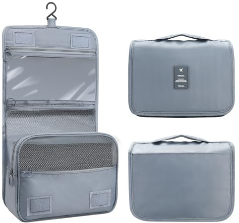 NEUTYPECHIC Trousses de Toilette Voyage Imperméable et Suspendu, Trousse de Toilette Femme/Homme, Grande Trousse de Maquillage Pliable pour Voyage, Affaires, Fitness, Camping en Plein Air, Gris