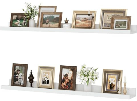 Feihorrm Wandregal, 2er Set, 90cm Schweberegal aus MDF Holz, Wandboard für Bilderrahmen und Dekorationen, Industriedesign, Geeignet für Arbeitszimmer, Schlafzimmer und Küche (Weiß, 90 cm)