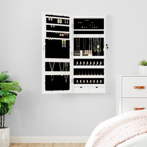 Xichuzi Spiegel-Schmuckschrank mit LD-Beleuchtung Wandmontage Weiß, Alibertschrank Bad, Badschrank, Badezimmerschrank, Badezimmerspiegelschränke, Badezimmer-spiegelschrank - 353232