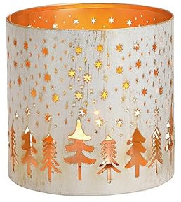 Windlicht weiß goldfarben aus Metall mit Sternen/Waldlandschaft Teelichthalter Kerzenständer Weihnachtsdeko Deko Weihnachten Winter
