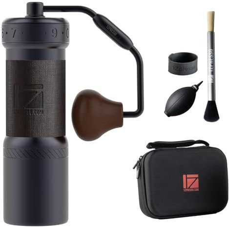 1Zpresso K-Ultra - Molinillo de café manual gris hierro con funda de transporte, molienda de consistencia de montaje de acero inoxidable, mango plegable, ajuste numérico externo ajustable, molinillo