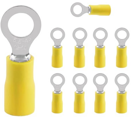 10 Stück Ringkabelschuhe,Teilisoliert Quetschverbinder,Kabelverbinder,4,0-6,0 mm² gelb Loch-Ø M4 PVC weiblicher Steckverbinder,Ringkabelschuhe Set für Verbinden von Kabeln oder Litzen