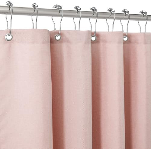 Duschvorhang Leinen mit Metall Duschvorhangringe Stoff Textil Badewannenvorhang Anti Schimmel Bad Vorhang Set Wasserdicht Badewanne Vorhang Schwerer Shower Curtain Badezimmer - 122 x 182cm (Rosa)