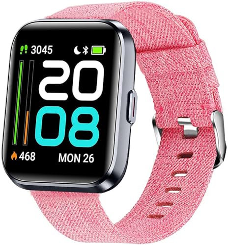 Lamshaw Tejida Correa Compatible con Tensky Smartwatch ID208 Plus-1.8 Correa, Respirable Nylon Tela Correas de Repuesto para Mujeres y Hombres (Rosa)