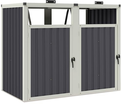 Outsunny Abri pour 2 poubelles 240L, Cache Poubelle extérieur, Portes avec poignées, couvercles relevables à 180°, Acier galvanisé, 146 x 81 x 122 cm, Gris foncé