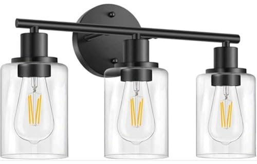 LOGT 3 Flammig Wandlampe Glas Schirm Schwarz Badezimmerleuchte Retro Industriell Wandleuchte Innen Wasserdicht Spiegellampe Indoor Vintage Wandbeleuchtung E27 für Wohnzimmer Schlafzimmer