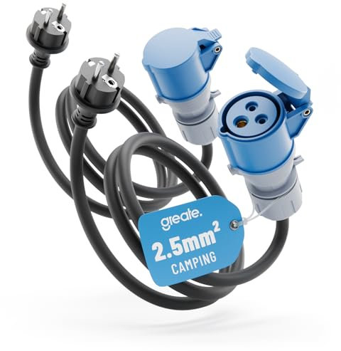 greate 2x16A Schuko Stecker auf CEE Kupplung - CEE Adapter 230V mit 150 cm Kabellänge & IP44 Schutz - CEE Adapter Schuko, Wohnwagen Stecker, Campingstecker Adapter, Camping Kabel Adapter