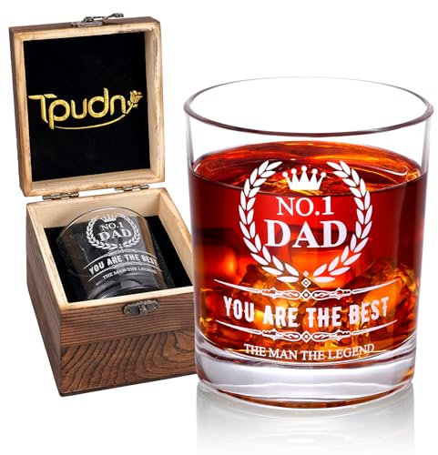 Tpudn Vaso de whisky personalizado para papá, 300 ml, en caja de madera, divertido regalo para el día del padre, cumpleaños, Navidad, regalo ideal para papá, marido, nuevo papá de esposa, niños, hijo