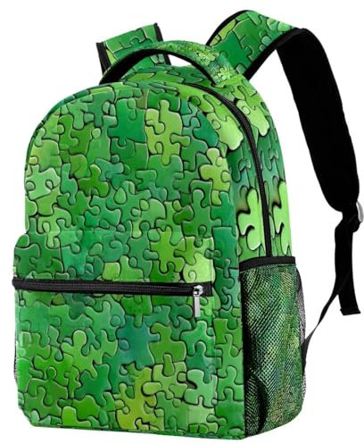 Travel Lightweight Rucksack, Green Puzzle Casual Teenage Laptop Schoolbag Medium Size
