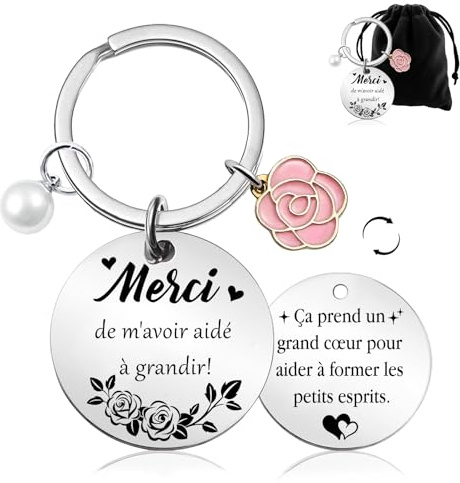 Cadeau Maitresse d'École Fin d'Année, Porte Clé Merci Maitresse avec Pochette en Velours, Idee Cadeau Pour Personnalisé Maternelle Atsem