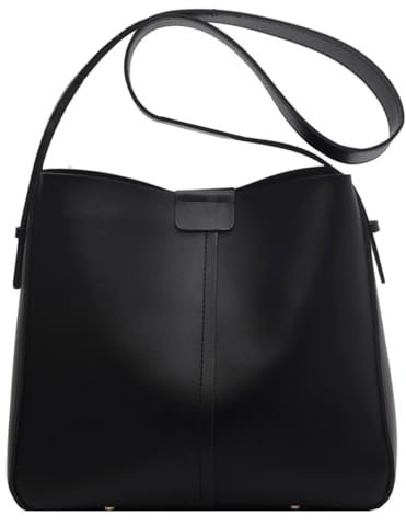 Gramigg Schultertasche aus PU-Leder, lässige Umhängetasche, für Damen, Vintage-Multifunktions-Handtasche, Schwarz