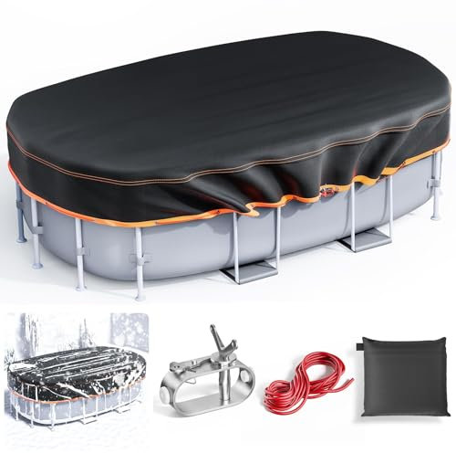 12x20Ft Oval Pool Cover - Solar Rectangular Covers for Above Ground Pools, Oxford Fabric Pool Covers for Above Ground Pools with Winch and Cable, Waterproof and Dustproof Swimming Pool Cover