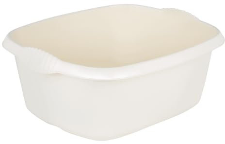 CVDIRECT 39cm Rectangular Bowl – Expansive 12L Capacity – Sleek High-Gloss Plastic with Ergonomic Handles – Premier Kitchen Washing & Multipurpose Container, Soft Cream (Pack of 1)