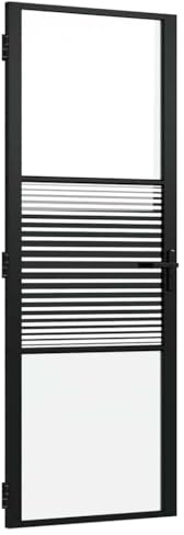 vidaXL Interior Door Black 76 x 201.5 cm Tempered Glass and Aluminium, Living Room, Modern Door, Rectangular, Tempered Glass, Durable Indoor, Elegant Panel Divider