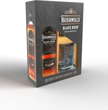Bushmills Black Irish Whiskey Gift Set | 700ml Bottle with Branded Whiskey Tumblers | and 2x Celebration Spirits Beer Mats