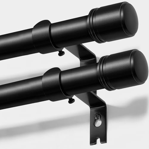 2 Stück Ausziehbare Gardinenstange Schwarz 80-218 cm, 25 mm Vorhangstange | Metall-Gardinenstange, bis 15 kg, Wandmontage, Einfache Montage, Inkl. Halterungen und Zubehör, für Wohnzimmer & Schlafzimmer
