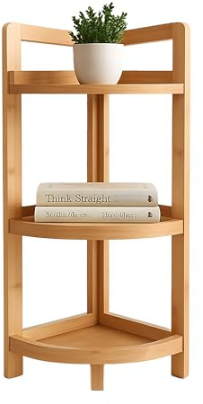 Relaxdays Eckregal Bambus, 3 halbrunde Ablagen, HBT: 77x23x23 cm, Standregal Bad & Küche, platzsparend, Natur