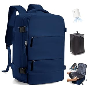 SZLX Sac à Dos Sous Vide Voyage 40x30x20 avec pompe Bagage Cabine 40x30x20 Ryanair Wizz air Easyjet Bagage à Main Sac pour Ordinateur Portable 44 Pouces Femme Homme avec Compartiment Chaussures