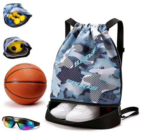 Turnbeutel Sportbeutel mit Schuhfach, Kordelzug, 25 L, Gym Bag, Wasserdicht | Sportrucksack Gym Bag mit Innentasche für Damen, Herren, Jungen, Schwimmbeutel Kinder mit Nassfach, Sport Beutel Fußball Yoga