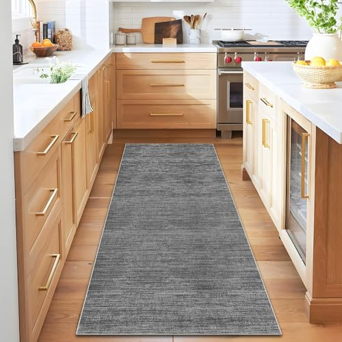Qemgrste Teppich Läufer Flur 100 x 250 cm, Küchenläufer Waschbar rutschfest Teppich Läufer Küchenläufer Flurteppich Flur Teppich Läufer Teppichläufer Flur Küchenteppich für Eingangsbereich Grau