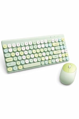 Set de Teclado y Raton inalámbrico Maquina de Escribir, 2.4 GHz, Teclas Redondas Estilo Retro, PC y Tablet. Verde con numerosos Colores. Teclado Mini. Ver CARACTERISTICAS Especiales.