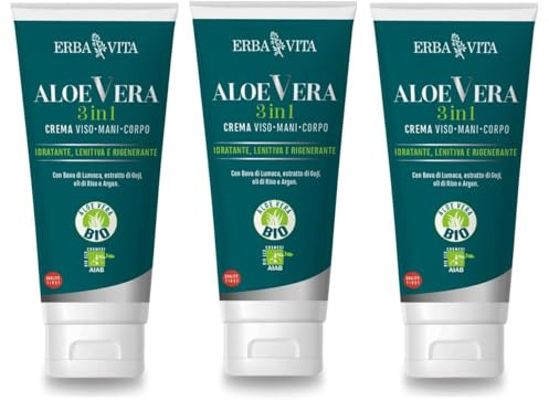 Erba Vita Aloe vera 3 in 1 crema viso, mani e corpo con Bava di lumaca, bava di Lumaca e oli di Riso e Argan - OFFERTA RISPARMIO | 3 PEZZI X 200 ml